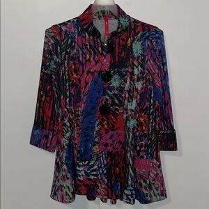 IC By Connie K Knit Jacket Colorful Abstract Design Black Pink Women’s S Small